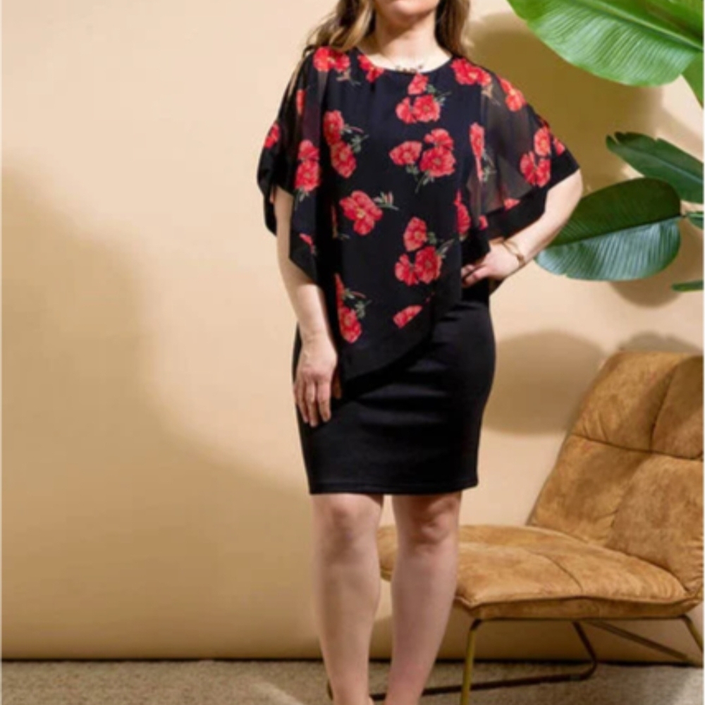 🔷️3 Items for$20🔷️ Papillon Black Dress Red Floral Special OccasionSZ M